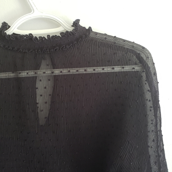 Maje Laurine Swiss Dot High Neck Ruffle Peplum Top - Picture 5 of 8